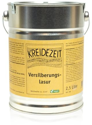 Kreidezeit Versilberungslasur, Holzlasur - Biozidfreier, Wetterfester Anstrich für Holzoberflächen im Außenbereich - Silbergrau Lasierend (2,5 Liter)