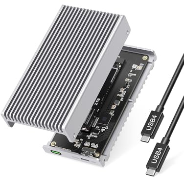 GEWOKLIY Silent 40Gbps M.2 NVMe Enclosure, USB C Aluminum External SSD Enclosure Compatible with Thunderbolt4/3 8TB SSD Adapter, PCIe Gen4 M.2 SSD Reader (MC40-Silver)
