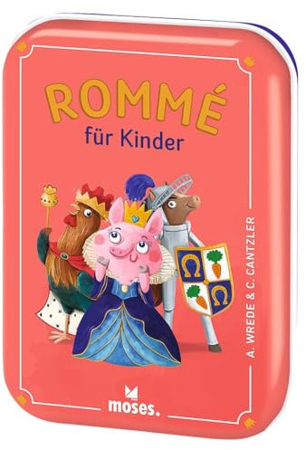 moses. Rommé für Kinder, kinderleichtes Kartenspiel mit Würfelaugen-Zählweise, Lern- & Strategiespiel in der Metalldose für unterwegs, Familienspiel ab 5 Jahren, Yellow
