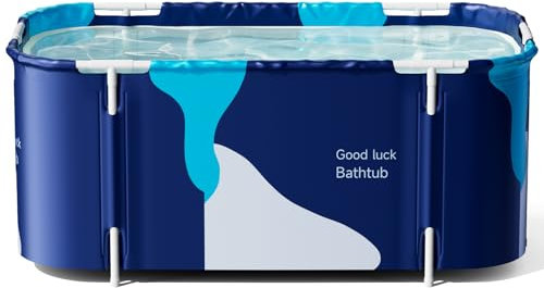 Warmiehomy Portable Foldable Bathtub for Adults, 140x50X55cm Freestanding Soaking Bathtub with Cushion, Hot Bath Ice Bath SPA Tub for Shower, Folding Bathtub for Adults Kids, Milk Style