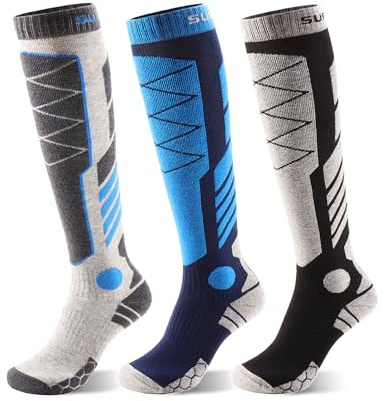 Supertrip 3 pares de calcetines de esquí de lana merino para mujer y hombre