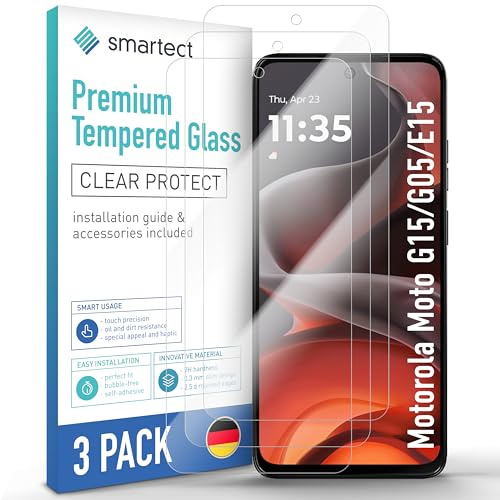 smartect Vetro Temperato 3 Pezzi per Motorola Moto G15 / G05 / E15 | Schermo Protettivo HD Anti Graffio, Pellicola Protettiva Senza Bolle, 0.3 mm Ultra Trasparente, Durezza 9H, Ultra Resistente