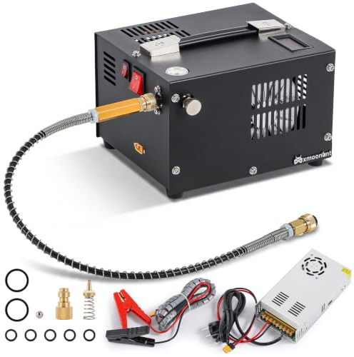 Mxmoonant 300Bar/30Mpa/4500Psi PCP Air Compressor, Oil-Free Portable Small Air Gun Compressor, High Pressure PCP Rifle, Pistol, Paintball Tank Air Pump with UK-Plug (220V AC or 12V Car Battery)
