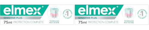 Elmex Sensitive Plus Zahnpasta, kompletter Schutz, 75 ml, schützt vor empfindlichen Zähnen und Zahnfleischreizungen, remineralisiert den Zahnschmelz, gegen Zahnstein (Packung mit 2)