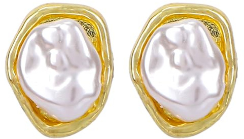 Mikovivi Baroque Pearl Stud Earrings for Women, Elegant Irregular Chunky Gold Big Studs Statement Vintage Pearl Earrings Jewelry Gift for Birthday Anniversary Women Wedding
