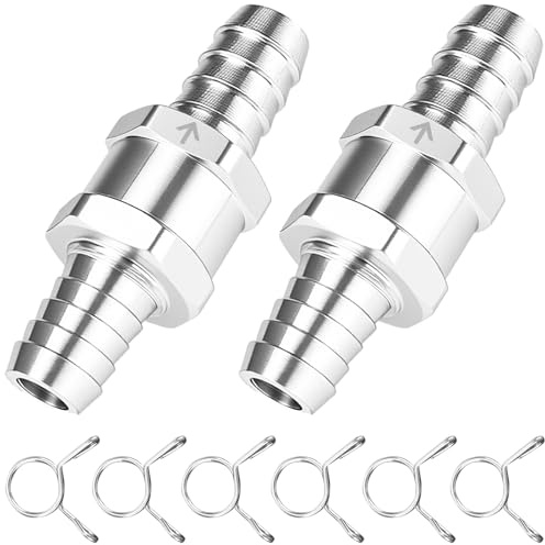2 Stück Kraftstoff Rückschlagventil, 12mm Aluminium Ventil Rückschlagventil mit 6 Stück Federklammer, Rückschla Rücklaufsicherung, für Benzin Wasser, Diesel & Heizung (12mm)