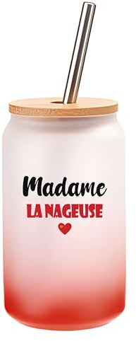 Verre à Cocktail Madame la nageuse | Cocktail Glass| Idée Verre à Cocktail Cadeau Anniversaire Fête Original Détente Travail Départ Collègue Summer Noël. (Rouge)