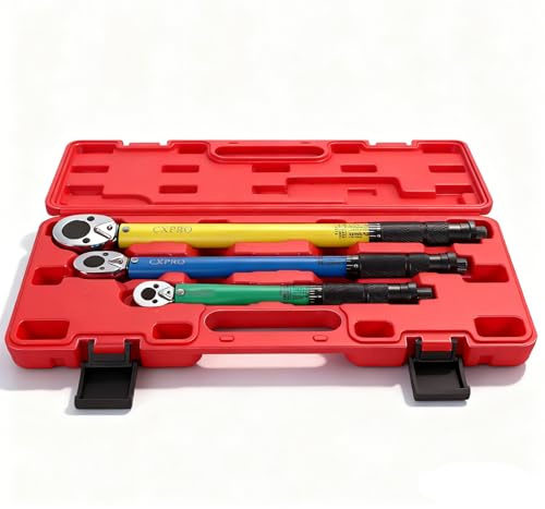 CXPRO Set di 3 chiavi dinamometriche, chiavi dinamometriche da 1/4 '' e 3/8'' e 1/2'' con precisione ± 4%, chiave dinamometrica a scatto reversibile a doppia direzione, impugnatura a cricchetto a 72