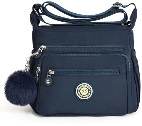 Aucuu Borsa a tracolla da donna, multi-tasca, casual, multifunzionale, in nylon, leggera e impermeabile, borsa da viaggio con tracolla regolabile, per shopping,escursionismo,uso quotidiano, Blu reale