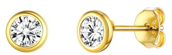 ChicSilver Gold Boucles d'Oreilles Femme Argent 925 4 mm Zircone Cubique Blanc Clous d'oreilles Cartilage Earrings Piercing oreille pour Fille