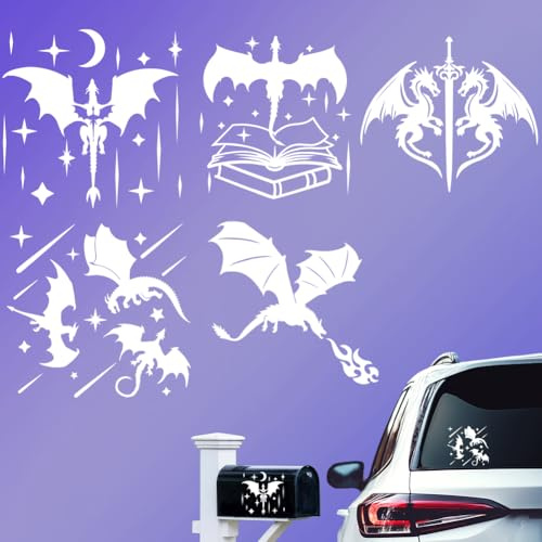 Hobbspring 5 Stile Flammen Drachen Autoaufkleber Reflektierende Stern Mond Folien Lebendiger Flugdrachen Schwert Kunststoff Dekofolien für Esoterik Autos LKWs Wände Laptop