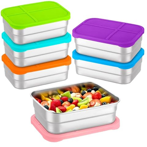 Récipients à goûter en acier inoxydable de 720 ml avec couvercle en silicone | Boîte alimentaire portable – pour bureau, maison, camping, randonnée, école, voyage, pique-nique, garderie, sports en