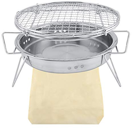 ANKROYU Edelstahl-BBQ-Grill, tragbar, rund, zusammenklappbar, Grillofen für Outdoor, Camping, Terrasse, langlebig, einfach zu bedienen, kompakt, leicht, 22 cm, 14 cm, 748 g
