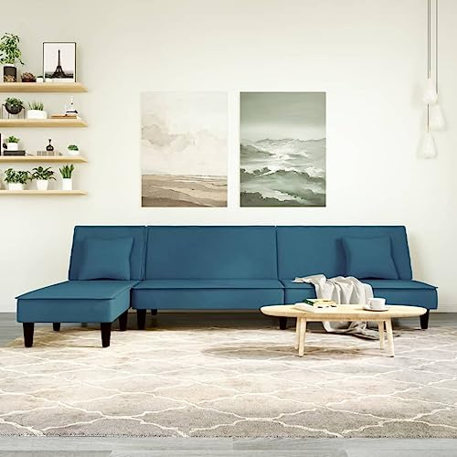 Owoxanthellate Schlafsofa L-Form 255x140 cm Samt Blau Modernes Design mit Recamiere und großer Liegefläche Robust und Langlebig für Wohnzimmer Gästezimmer Büro