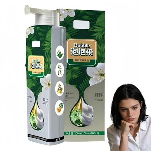 Foam Hair Dye,Bubble Mousse Shampoo,Long-lasting Plant-Based Foam Hair Dye Shampoo,Hair Colour Shampoo,Natural Hair Mousse Healthy Plant Hairs Color,for Home Salon Daily Bathroom Travel,200ml,Black