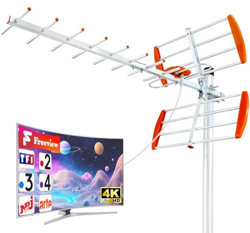 2026 Antenne TV Extérieure 9 Éléments Yagi Râteau – Réception TNT HD/UHD 4K DVB-T/T2 – Antenne Télé Longue Portée France – Résistante aux Intempéries, Installation Facile – Câble Coaxial 10M Inclus