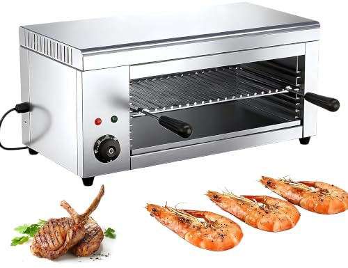 RoyceBee Salamandre électrique Professionnelle - 2 KW - Température 50-300°C - Compacte et Robuste - Idéal pour Griller, Gratiner et Réchauffer - Cuisine en Acier Inoxydable Comprend 2 Grils
