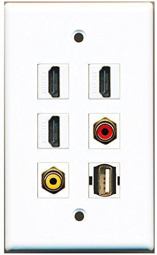 RiteAV – 3 HDMI 1 puerto RCA rojo 1 Puerto RCA amarillo 1 Puerto USB A-A placa de pared