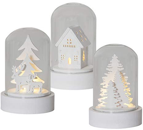 Weihnachtsdeko im Glas | Deko Weihnachten | 3er Set Weihnachtsdeko Glas | Weihnachtsdeko Innen | LED Weihnachtsdeko Holz | Weihnachtsdeko Tisch | Weihnachten Deko in Glasglocke | Tischdeko Weihnachten