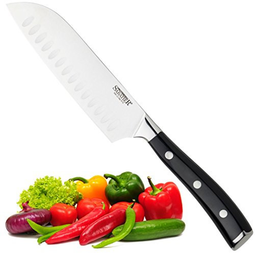 Professional Sabatier Small Santoku Knife - 5in/13cm Full Tang Blade Forged from Chrome-Molybdenum-Vanadium Stainless Steel. Chic Carbon Black Triple Rivet Handle. 25-Year Guarantee. Dishwasher Safe.