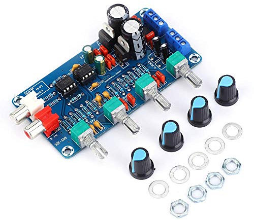 Qinlorgon Preamplificatore, Ne5532 Preamplificatore Stereo Hi-Fi Scheda Audio Acuti Midrange Controllo del Volume dei Bassi Dual AC 12V-18V