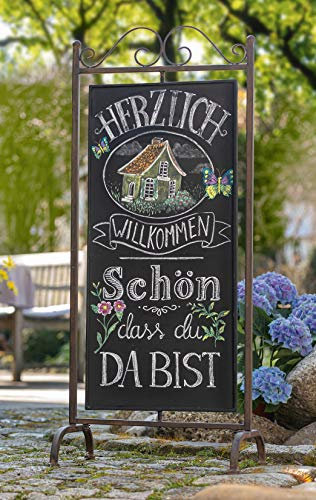 Tafel Arabeske aus Metall, Antik braun, Kreidetafel, Kundenstopper, Werbetafel, Werbeaufsteller