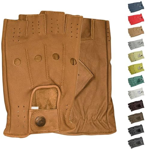 German Wear Driving Halbfinger Fingerlose Autofahrer-Handschuhe Lederhandschuhe (Karamell, 8=M)