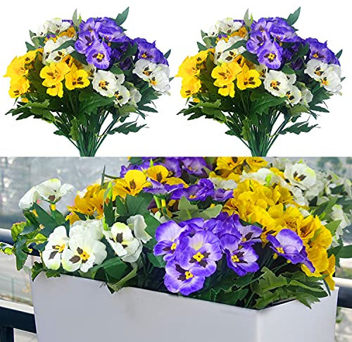 QIAN YUN Artificial Plants Wild Flowers Artificial Plastic Bouquets, Anti-UV Fake Plants Can Hang Family Garden Porch Windows And Party Decorations (purple)
