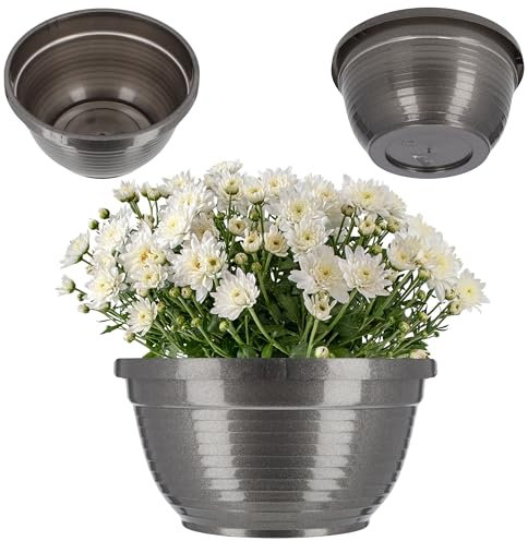 KADAX Ciotola fatta di plastica, ciotola di fiori rotondi, fioriere resistenti alle intemperie per l'esterno, guscio tomba, guscio a sfera leggera per fiori, ciotole di pianta (⌀ 18 cm, Grafit)