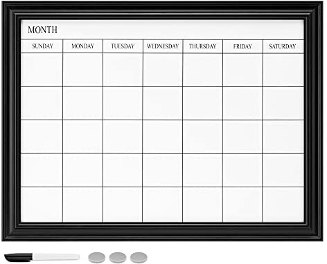 Navaris Magnetisches Whiteboard mit Rahmen - 60 x 45 cm magnetischer Wochenplaner - Tafel abwischbar mit Magneten Stifte - Magnettafel mit Kalender