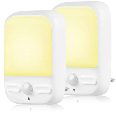 SKERITO Night Light with Motion & Photocell Sensor, Night Lights Plug in Wall with 3000K Warm White, Eye-Friendly Night Lighting for Baby, Kids, Bedroom, Hallways, Stairs,2PCS