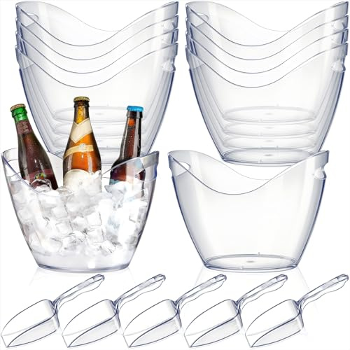 Cunhill 24 Pieces Plastic Clear Ice Bucket with Scoops Clear Acrylic Ice Tub Plastic Wine Bucket Party Beverage Chiller Bin Parties Tub for Wine Champagne or Beer (4 Liters)