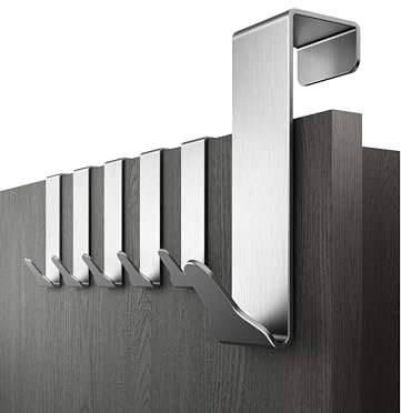 Menz Premium Türhaken zum Einhängen, 6er Set - Edelstahl Kleiderhaken Tür, formstabile Haken zum Einhängen, Türgarderobe mit hoher Tragkraft, durchdachte Türhakenleiste, universell einsetzbar
