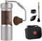 1Zpresso K-Ultra - Molinillo de café manual plateado con funda de transporte, molienda de consistencia de montaje de rebabas cónicas de acero inoxidable, mango plegable, ajuste ajustable externo