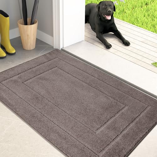 PURRUGS Dirt Trapping Door Mat 20 x 31.5, Non-Slip/Skid Machine Washable Entryway Rug, Dog Doormat, Super Absorbent Welcome Mat for Muddy Wet Shoes and Paws, Grayish Brown
