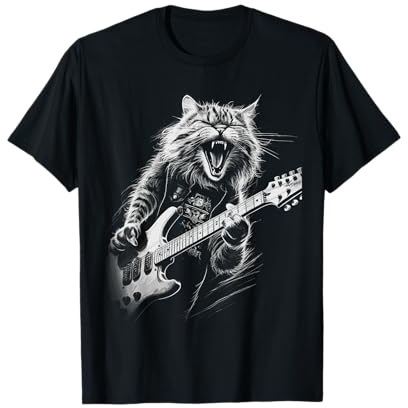 Rock Chat avec Guitare Motif drôle de Chat Homme Femme T-Shirt