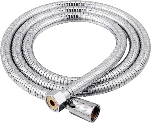 Ferrestock Fontastock Flexo de acero inoxidable Manguera de Ducha de 1,70 a 2 metros con juntas de latón, Rosca Hembra 1/2” y tuercas de sujeción cónica y hexagonal, Cromo