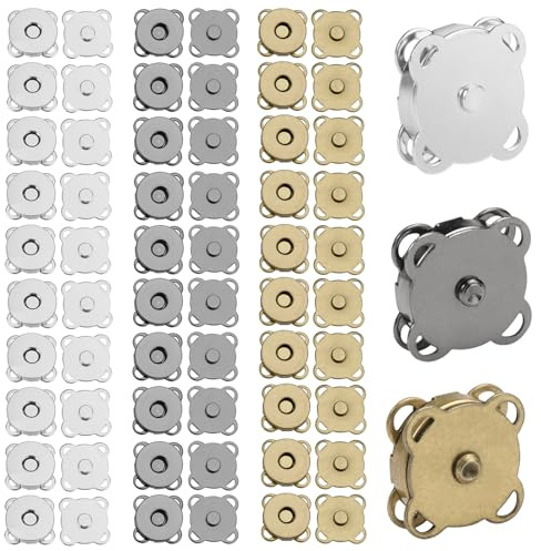 30 Pezzi Bottoni Automatici da Cucire, Bottoni Magnetici per Borse in 3 Colori, Metallo Magnete Bottoni da 14 mm, Cucire Chiusura Magnetica per Borse, Borsellini, Zaini, Abbigliamento e Artigianato