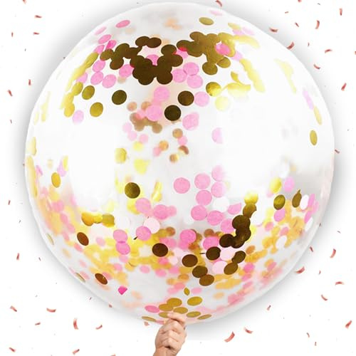 AUNGKWANG 4 Stück Konfetti Luftballon Rosa, 36 Zoll Riesen Luftballons, XXL Luftballon, Luftballons Geburtstag, Latex Balloons, Geburtstag, Neujahr, Hochzeitsfeier DekRoseation