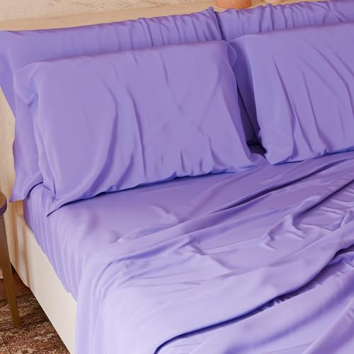 PETTI Artigiani Italiani - Set Lenzuola Cotone Piazza e Mezza Francese 4 Pezzi, Completo Letto con Lenzuolo Sopra, Lenzuolo Sotto con Angoli Elasticizzati e 2 Federe Lenzuola Lilla