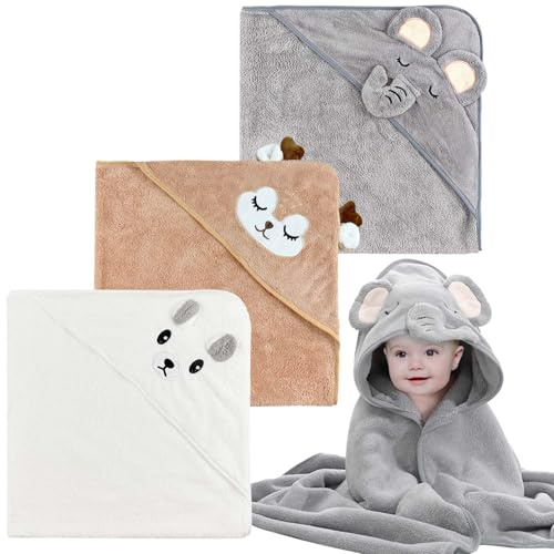 Dafencar Asciugamano Neonato, 3pcs Asciugamano Neonato Bagnetto, Super Assorbenti Accappatoio Neonata, Asciugamani Neonato per Piscina, Spiaggia, Dopo la Doccia o il Bagno (80X80 cm)