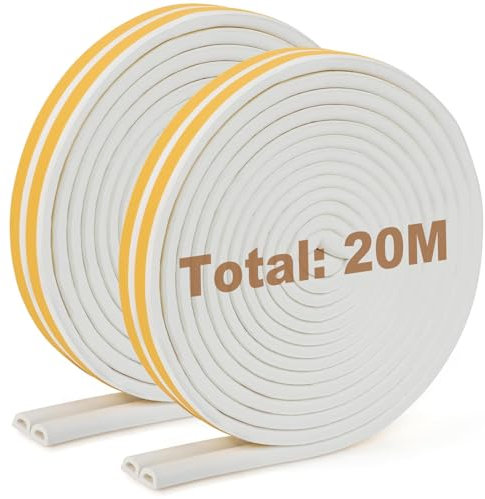 Inwee Guarnizioni Finestre Porta 20M, Guarnizione Finestra Autoadesivo Striscia in Gomma Bordo Protettore Striscia D,Isolante Antivento per Insonorizzante Isolante e Anti Polvere,Bianco