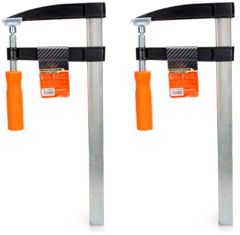 Tradineur - Pack de 2 sargentos de tornillo, abrazadera de barra, acero y plástico, gran fuerza de sujeción, herramienta para carpintería, fijación de madera, tableros - 120 x 300 mm