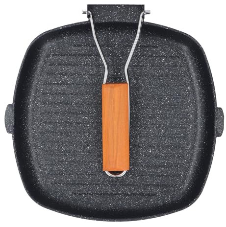 Asixxsix Sartén antiadherente para asar a la parrilla, sartén para asar a la parrilla, sartén para asar a la parrilla para carnes y verduras, para camping, uso doméstico, 10.4 pulgadas