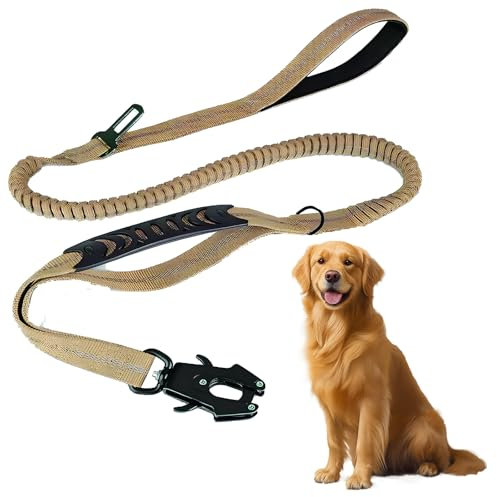 CERICAI Heavy Duty Dog Lead, 5.9ft, Khaki, Reflective, No-Pull, Metal Carabiner Clip, Suitable for Medium to Large Dogs