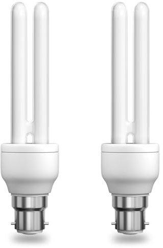 BrightArk B22 Bayonet Cap Energy Saving Bulb, 11W Bayonet Bulb Cold White 6000K, 2U CFL Low Energy Light Bulbs 2U BC Compact Fluorescent Bulbs for Living Room Bedroom (2-Pack)