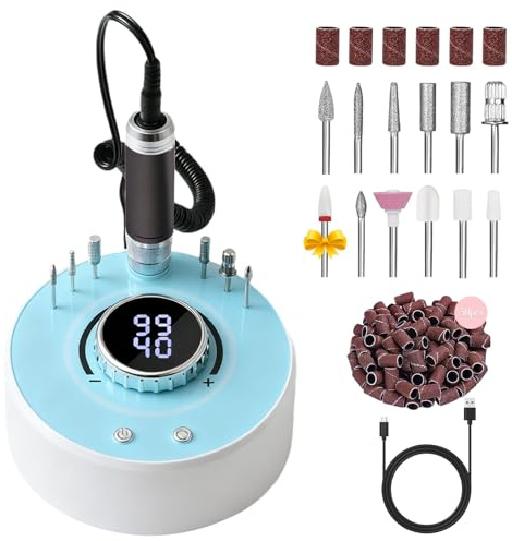 Qinvone Electric Nail File with Brushless Motor, 40000RPM Professional Cordless Nail Drill for Acrylic & Gel Removal - Rechargeable Manicure & Pedicure Kit with 12 Bits for Home and Salon Use (Blue)