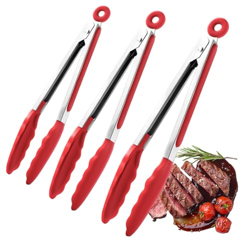 Pinces de cuisine – Pince de verrouillage en silicone antiadhésif, 3 pièces pinces alimentaires avec en silicone, pince de cuisson en acier inoxydable | Outils de cuisson pour cuisine
