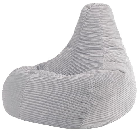 icon Dalton XXL Poltrona Sacco, Grigio, Velluto a Coste, Pouf Poltrona con Riempimento Incluso, Pouf Sacco, Camera da Letto, Soggiorno, Mobili Soggiorno