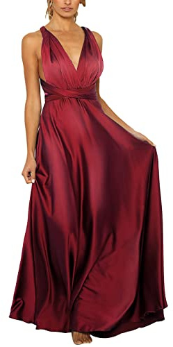 Robe pull pour femme - Robe de bal longue pour femme - Élégante dos nu - Robe longue en satin - Spaghetti - Robe de soirée de mariage, rouge, XXL